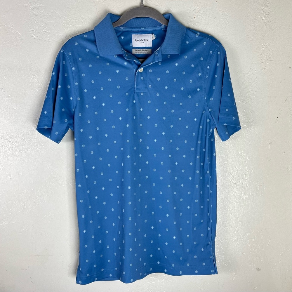 Goodfellow & Co Blue Polo Shirt Small Short Sleeve Patterned Golf Casual - Picture 10 of 13